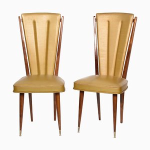 Beige Vinyl & Beech Upholstered Dining Chairs from N.F. Ameublement, 1950s, Set of 2-JDR-1125914