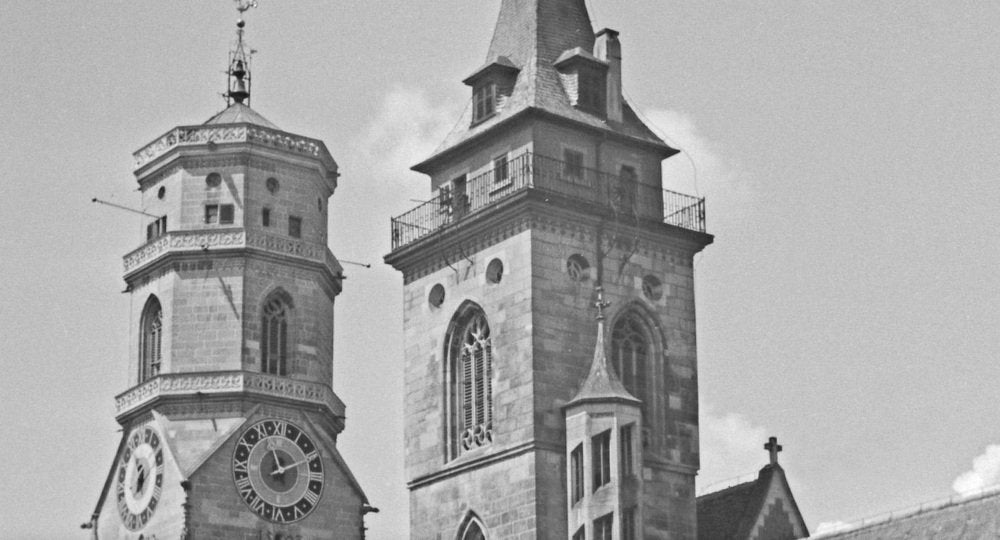 Belfries of Collegiate Church at Stuttgart, Germany, 1935