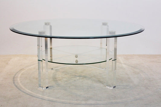 Belgian Acrylic Glass, Brass & Glass Coffee Table, 1970s