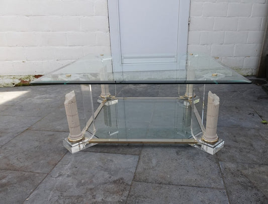 Belgian Acrylic Glass & Gilded Brass Coffee Table, 1970s