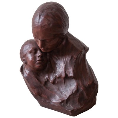 Belgian Art Deco Ceramic Bust of Mother and Child by Georges Wasterlain-KL-849239