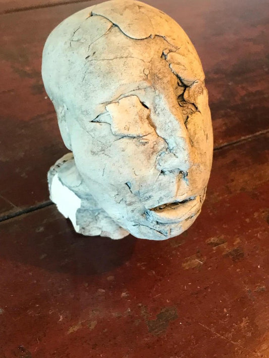 Belgian Artist, Brutalist Hand Crafted Heads, 1960s, Clay, Set of 8