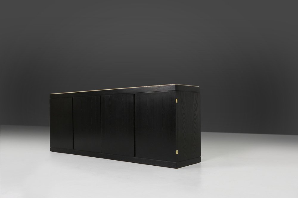 Belgian Black Lacquered Oak Sideboard, 1970s