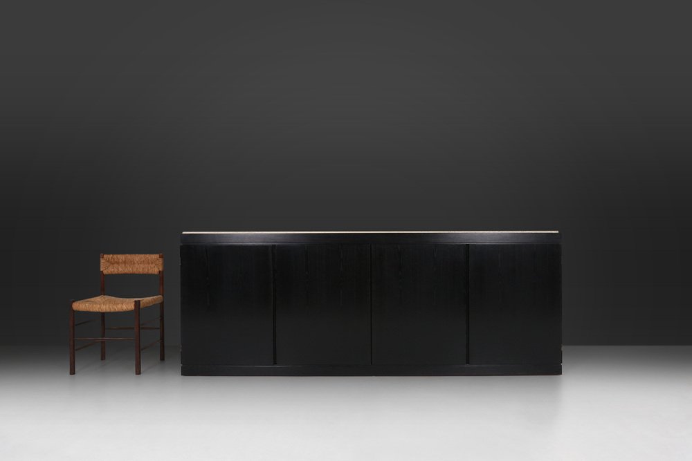 Belgian Black Lacquered Oak Sideboard, 1970s