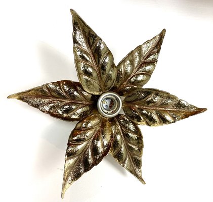 Belgian Brass Flower Wall Light by Willy Daro for Massive, 1970s-WZZ-890378