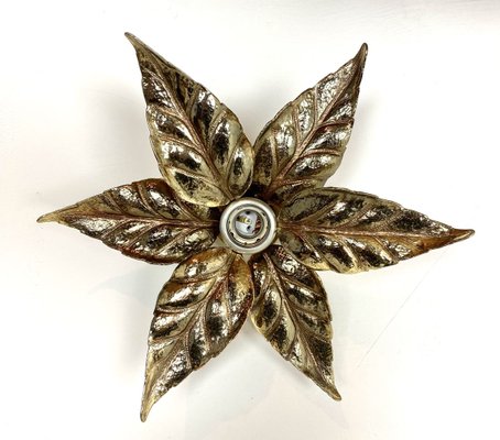 Belgian Brass Flower Wall Light by Willy Daro for Massive, 1970s-WZZ-890378