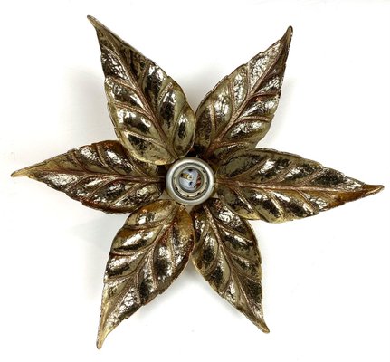 Belgian Brass Flower Wall Light by Willy Daro for Massive, 1970s-WZZ-890378