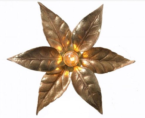 Belgian Brass Flower Wall Light by Willy Daro for Massive, 1970s-WZZ-890378