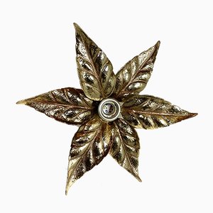 Belgian Brass Flower Wall Light by Willy Daro for Massive, 1970s-WZZ-890378