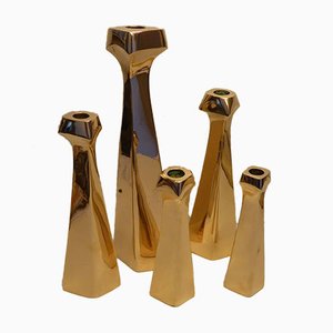 Belgian Brutalist Polished Bronze Candleholders, 1970s, Set of 5-AWL-885869