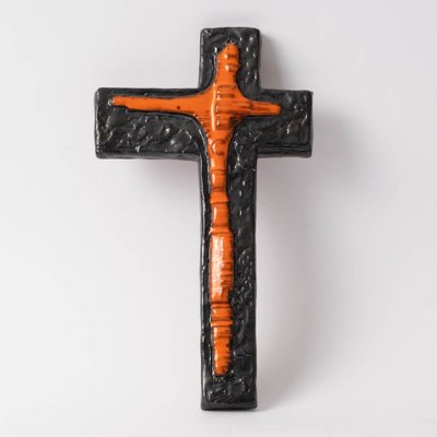 Belgian Ceramic Crucifix by f.sanchez from Perignem, 1960s-IXK-1313287