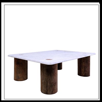 Belgian Coffee Table in Marble and Teak Wood-JG-1776796