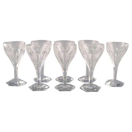 Belgian Crystal Glass White Wine Glasses by Legagneux for Val St. Lambert, Set of 8