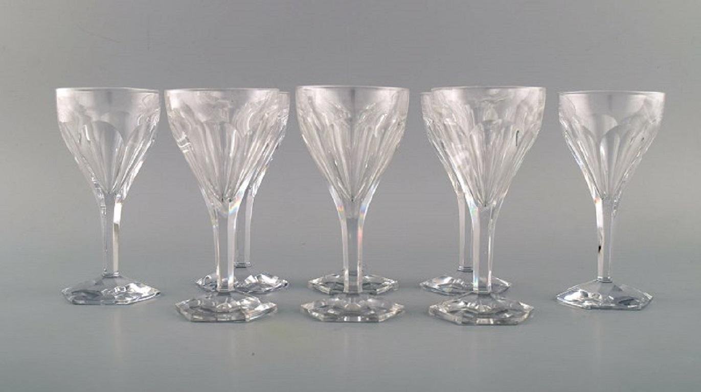 Belgian Crystal Glass White Wine Glasses by Legagneux for Val St. Lambert, Set of 8