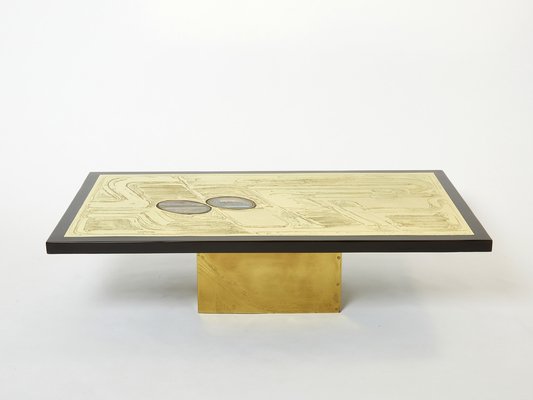 Belgian Etched Brass & Agate Coffee Table by Christian Krekels, 1979-YJA-1363514