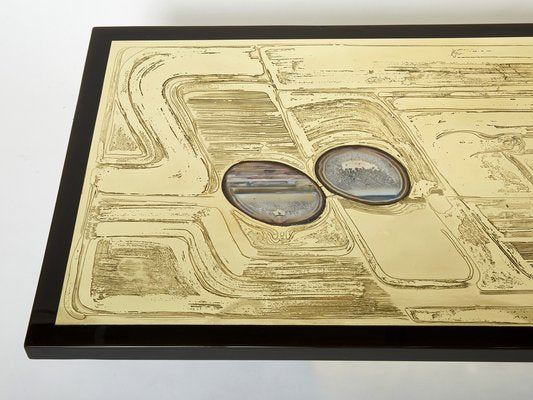 Belgian Etched Brass & Agate Coffee Table by Christian Krekels, 1979-YJA-1363514