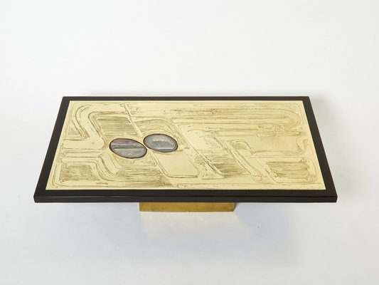 Belgian Etched Brass & Agate Coffee Table by Christian Krekels, 1979-YJA-1363514