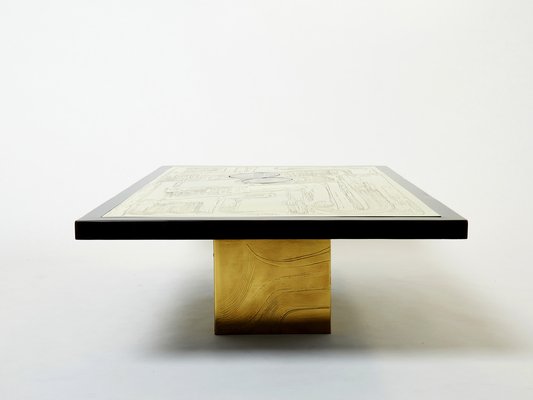 Belgian Etched Brass & Agate Coffee Table by Christian Krekels, 1979-YJA-1363514