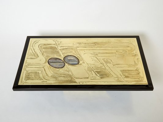 Belgian Etched Brass & Agate Coffee Table by Christian Krekels, 1979-YJA-1363514