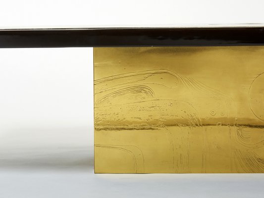 Belgian Etched Brass & Agate Coffee Table by Christian Krekels, 1979-YJA-1363514