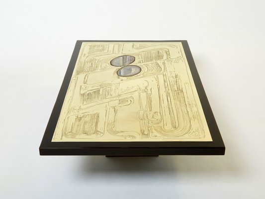 Belgian Etched Brass & Agate Coffee Table by Christian Krekels, 1979-YJA-1363514