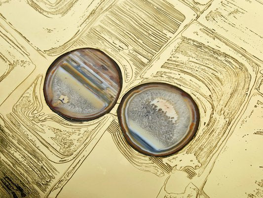 Belgian Etched Brass & Agate Coffee Table by Christian Krekels, 1979-YJA-1363514