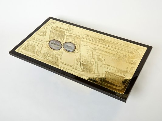 Belgian Etched Brass & Agate Coffee Table by Christian Krekels, 1979-YJA-1363514