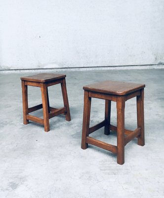 Belgian Hand Crafted Wooden Stools, 1940s, Set of 2-RQV-2033207