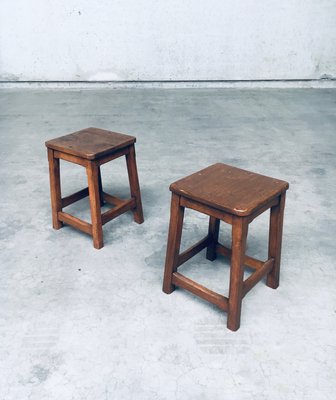 Belgian Hand Crafted Wooden Stools, 1940s, Set of 2-RQV-2033207