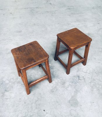 Belgian Hand Crafted Wooden Stools, 1940s, Set of 2-RQV-2033207