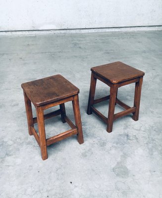 Belgian Hand Crafted Wooden Stools, 1940s, Set of 2-RQV-2033207