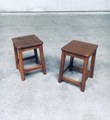 Belgian Hand Crafted Wooden Stools, 1940s, Set of 2-RQV-2033207