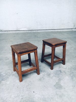 Belgian Hand Crafted Wooden Stools, 1940s, Set of 2-RQV-2033207