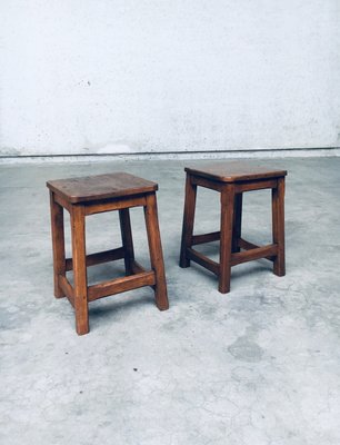 Belgian Hand Crafted Wooden Stools, 1940s, Set of 2-RQV-2033207