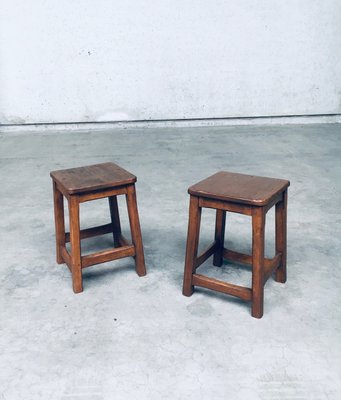 Belgian Hand Crafted Wooden Stools, 1940s, Set of 2-RQV-2033207