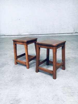 Belgian Hand Crafted Wooden Stools, 1940s, Set of 2-RQV-2033207