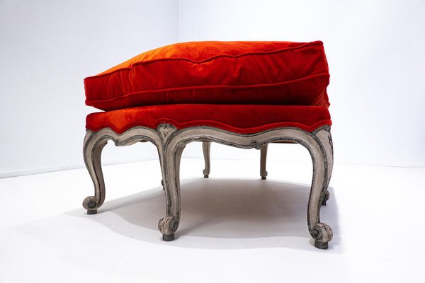 Belgian Louis XV Style Bench in Red Velvet-FGA-1249631