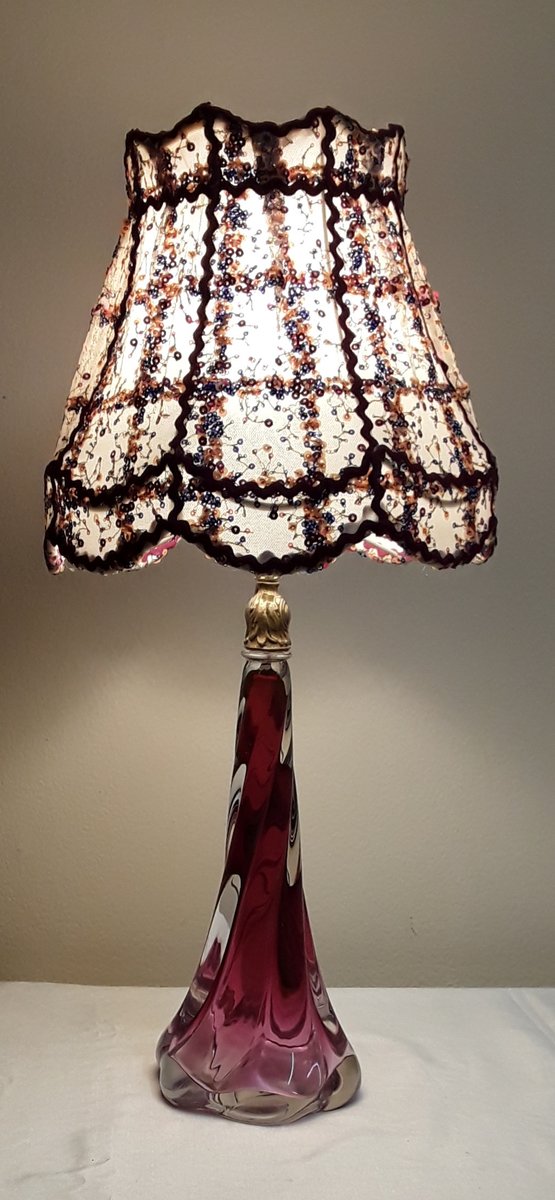 Belgian Table Lamp in Glass with Sequined Shade from Christalleries De Val St Lambert, 1970s