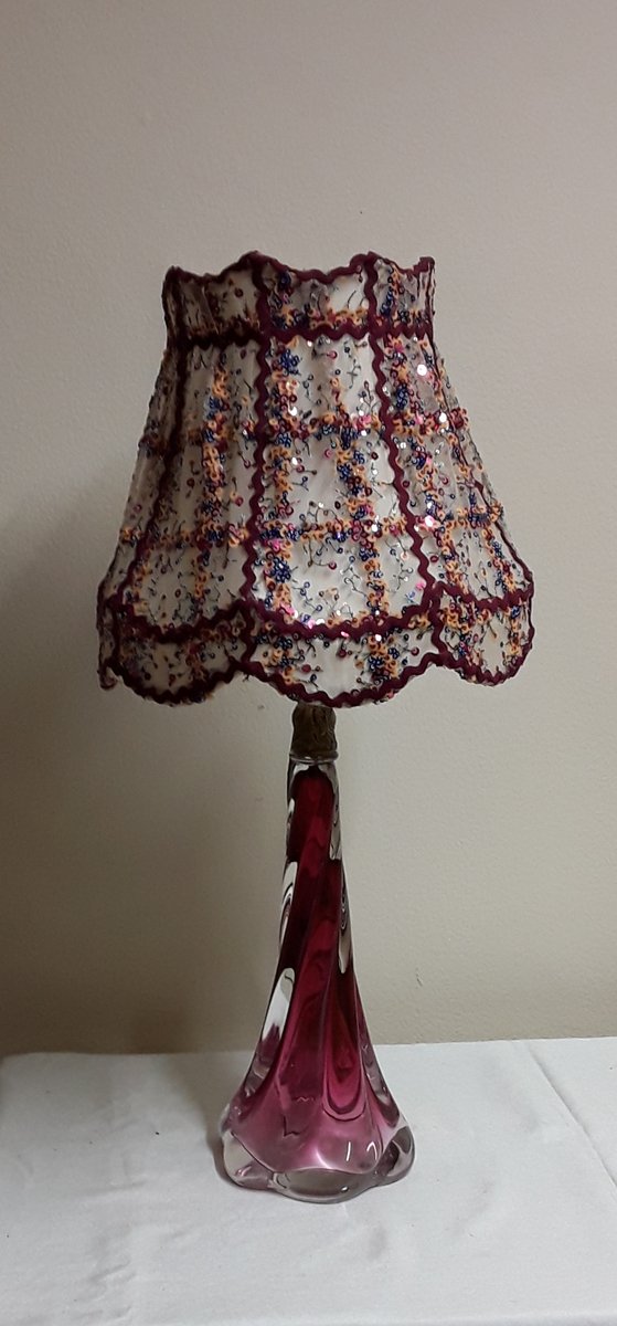 Belgian Table Lamp in Glass with Sequined Shade from Christalleries De Val St Lambert, 1970s