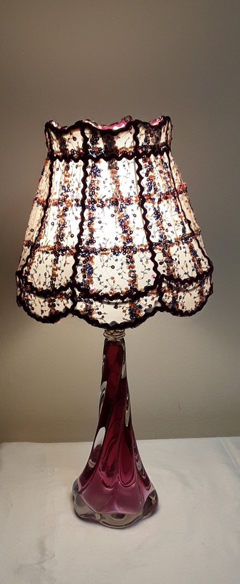 Belgian Table Lamp in Glass with Sequined Shade from Christalleries De Val St Lambert, 1970s