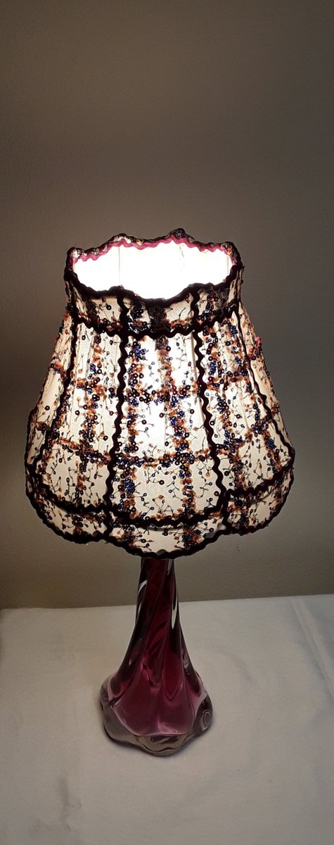 Belgian Table Lamp in Glass with Sequined Shade from Christalleries De Val St Lambert, 1970s