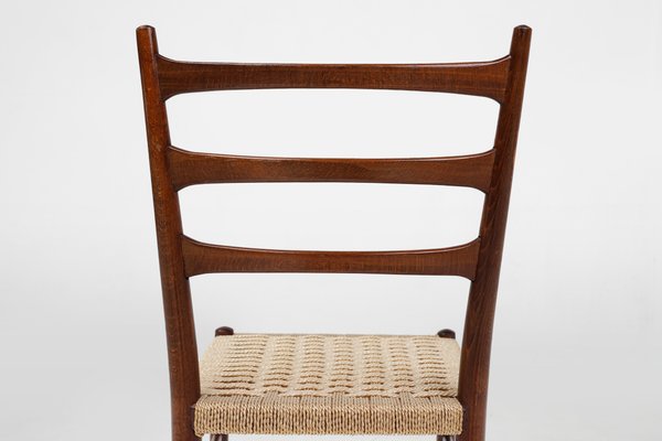 Belgian Teak Dining Chairs with Braided Rope Seat, 1960s, Set of 2-YSY-2041950