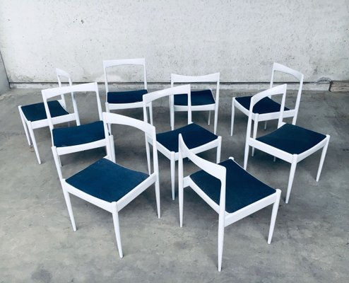 Belgian White Dining Chair, 1970s, Set of 9-RQV-913718