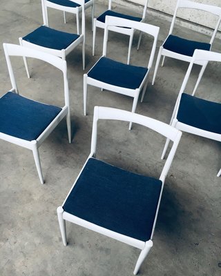 Belgian White Dining Chair, 1970s, Set of 9-RQV-913718