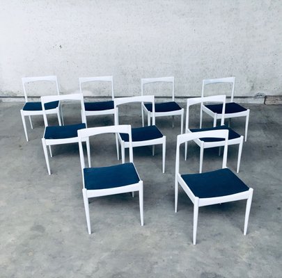 Belgian White Dining Chair, 1970s, Set of 9-RQV-913718