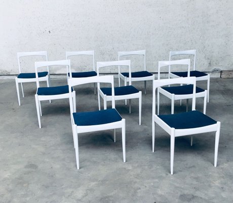 Belgian White Dining Chair, 1970s, Set of 9-RQV-913718