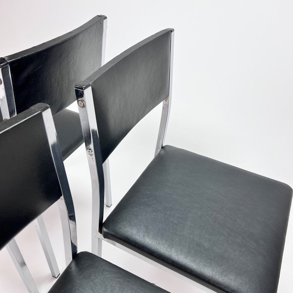 Belgium Dining Chairs in Chrome and Skai, 1960s, Set of 6