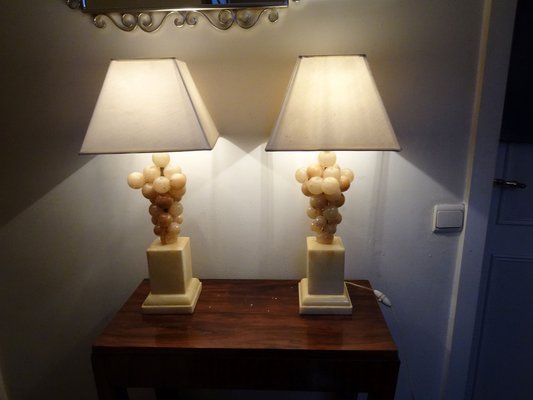 Belgium Lacquered Alabaster Grapes Table Lamps by Freddy Rensonnet, 1970s, Set of 2-AWL-1233913