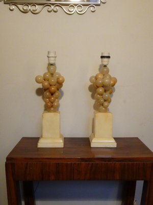 Belgium Lacquered Alabaster Grapes Table Lamps by Freddy Rensonnet, 1970s, Set of 2-AWL-1233913