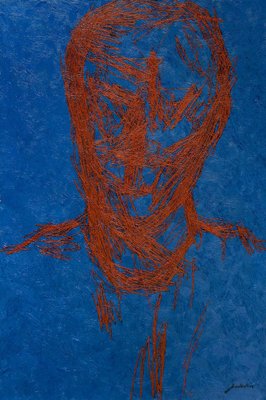 BeloIhar Barkhatkou, Portrait in Blue and Red, 2024, Oil on Canvas-CHG-2037355